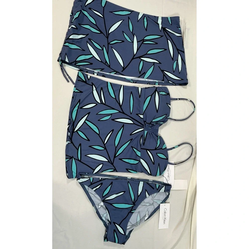 NWT Calvin Klein Swimsuit Tankini Bikini 3pc Set Sz Medium Top, Bottom, Skirt